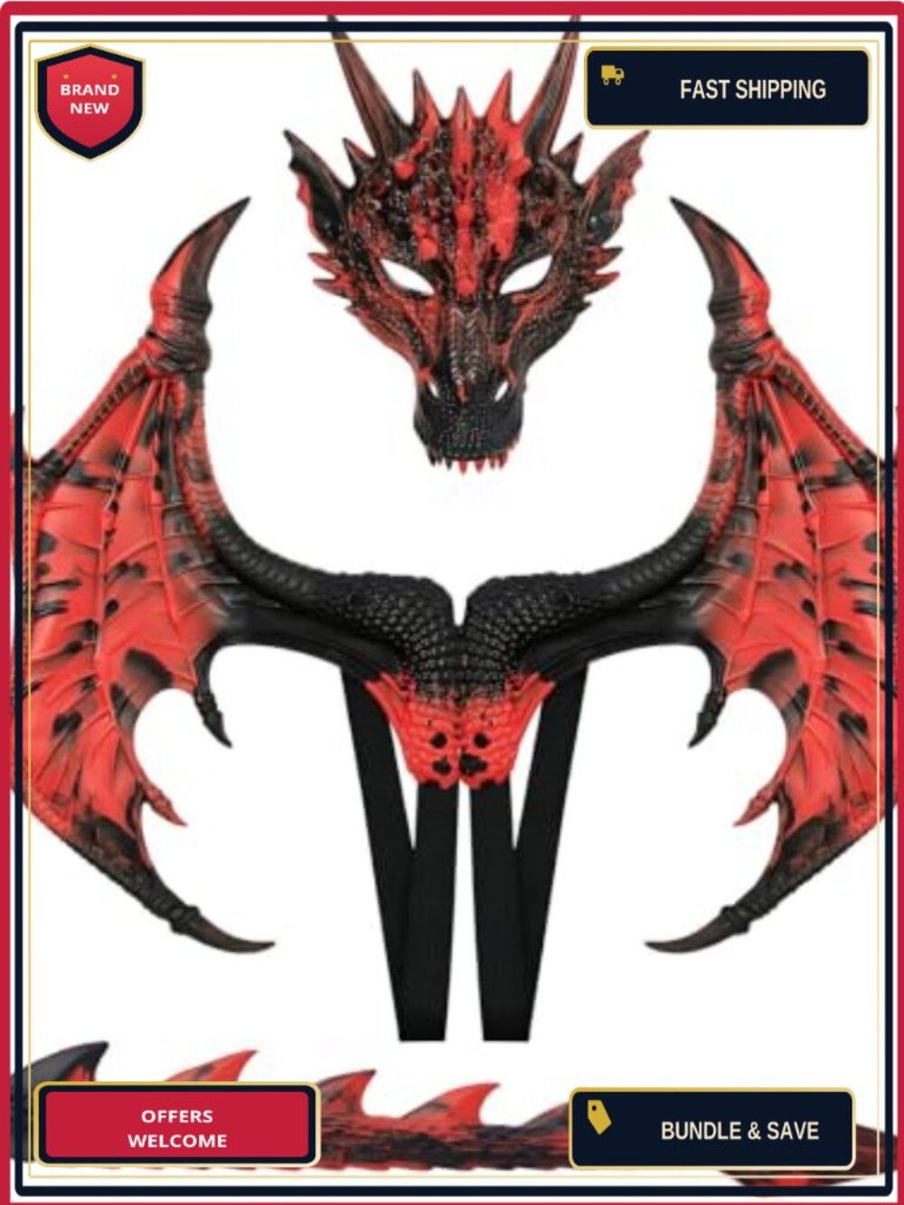 Dragon Wings Mask Tail Set PU Foam Halloween Costume Accessory 3D
